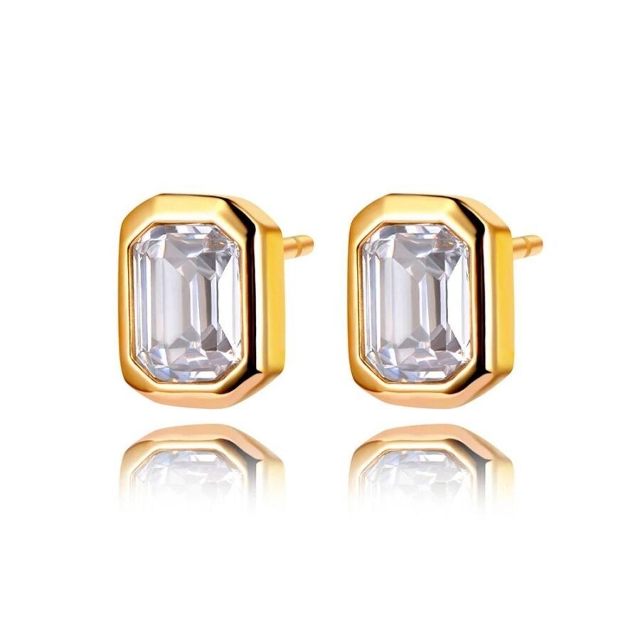 Chic Titanium Stainless Steel Geometric Square Earrings - Fashion Cubic Zirconia Crystal Jewelry for Women and Girls