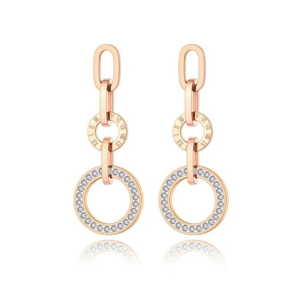 Elegant Stainless Steel Sparkling Geometric Circle Earrings - Trendy CZ Crystal Roman Numerals Jewelry for Women and Girls