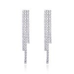 Fashionable Stainless Steel Long Box Chain Tassel Drop Dangle Earrings - Rhinestone Jewelry for Women, Perfect for Parties and Daily Wear