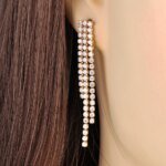 Fashionable Stainless Steel Long Box Chain Tassel Drop Dangle Earrings - Rhinestone Jewelry for Women, Perfect for Parties and Daily Wear