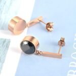 Stylish Stainless Steel Waterdrop Stud Earrings - Trendy Fashion Jewelry with Sparkling Black/White CZ Round Crystal for Women