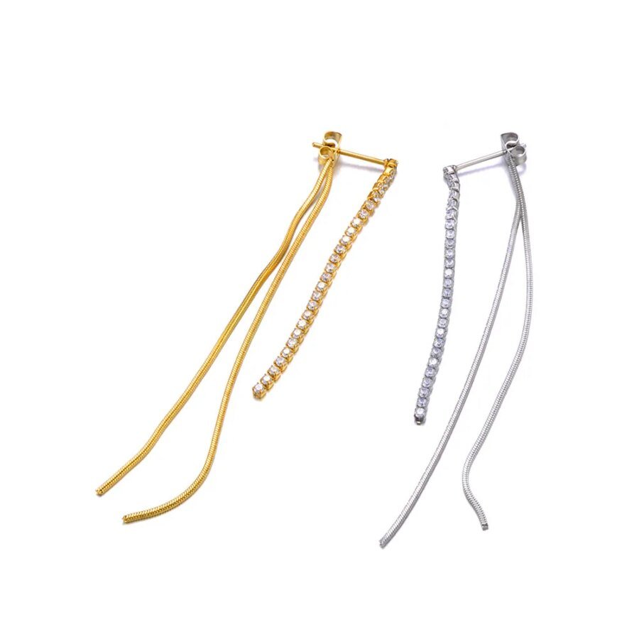 Chic Stainless Steel Cubic Zirconia Tassel Drop Dangle Earrings - Trendy Hypoallergenic Jewelry for Women's Parties