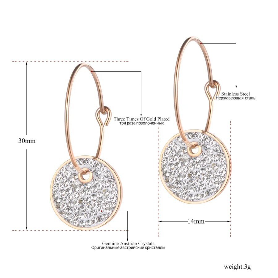 Chic Stainless Steel Hoop Earrings - White & Black Round Clay Crystals, Rose Gold Color, Perfect for Party, Wedding Gift