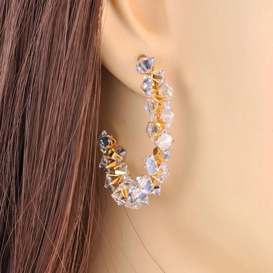 Elegant Stainless Steel Hoop Huggie Earrings - Exquisite Cubic Zirconia, Bling Gold Color, Gorgeous Fashion Jewelry for Women