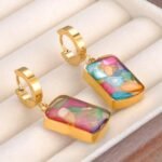 Chic Stainless Steel Colorful Resin Hoop Earrings - Sweet Summer Handmade Fashion, France Boho Jewelry for Women
