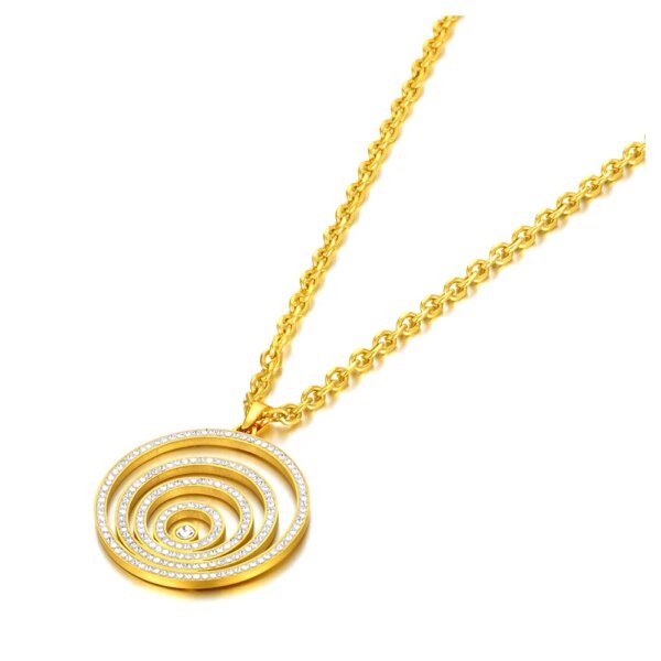 Chic Stainless Steel Geometric Circle Pendant Necklace - Sparkling Rhinestone Chain Choker, Elegant Jewelry for Women