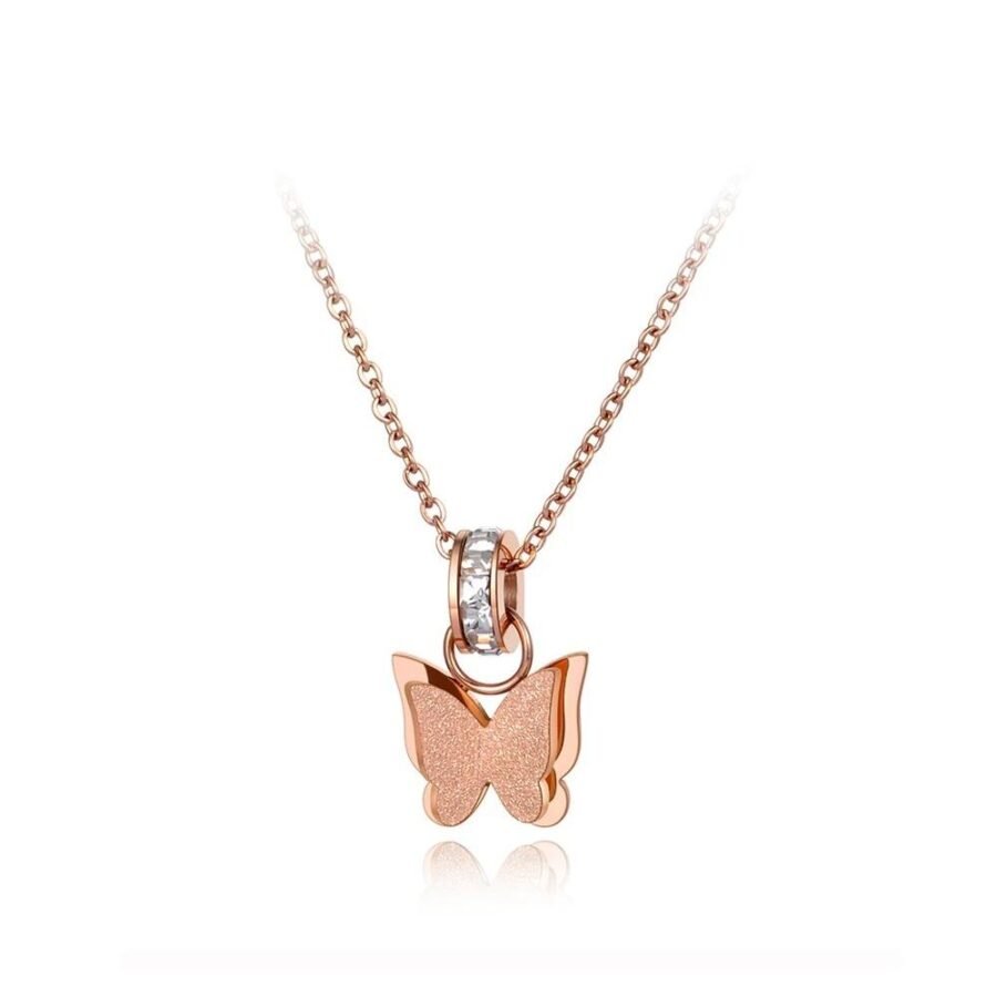 Chic Titanium Stainless Steel Butterfly Charm Choker Necklace - Lovely CZ Crystal Animal Pendant Chain, Fashion Jewelry for Women
