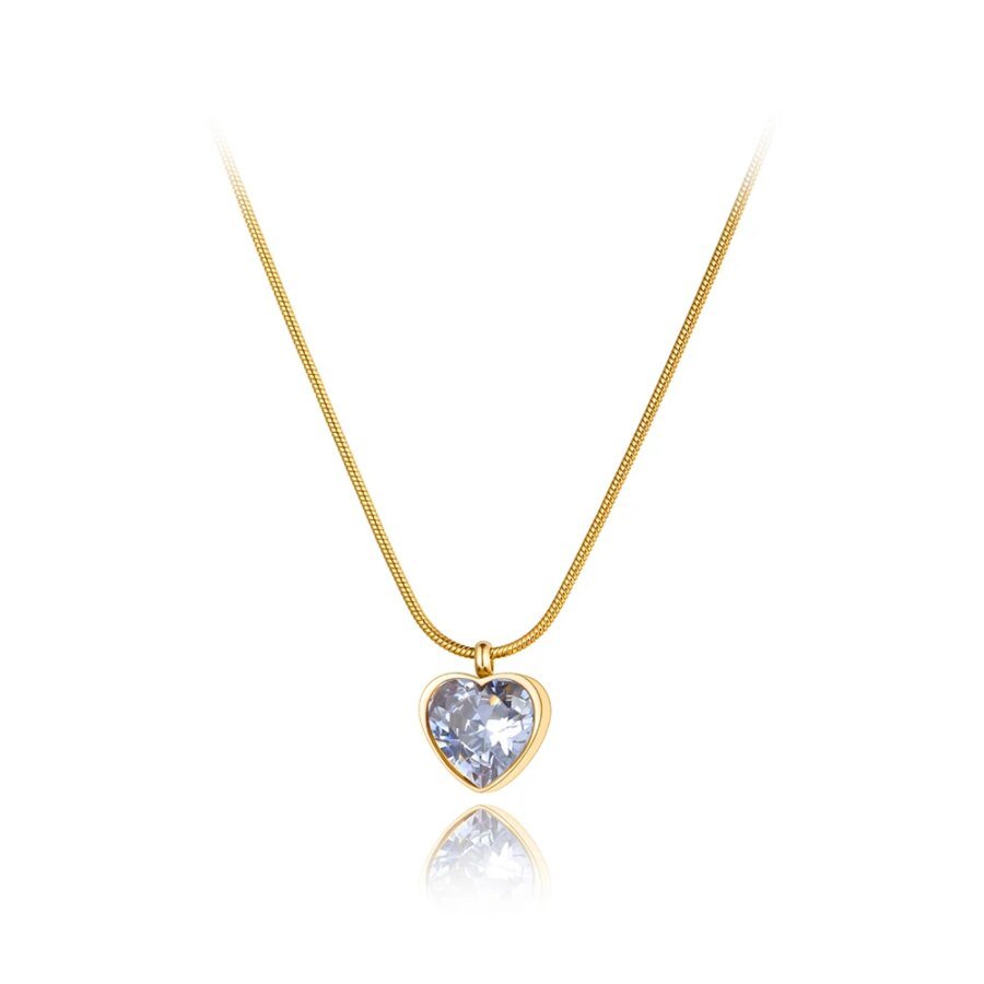 Elegant Titanium Stainless Steel Love Heart Pendant Necklace - Gold Plated CZ Crystal, Wedding Jewelry for Women