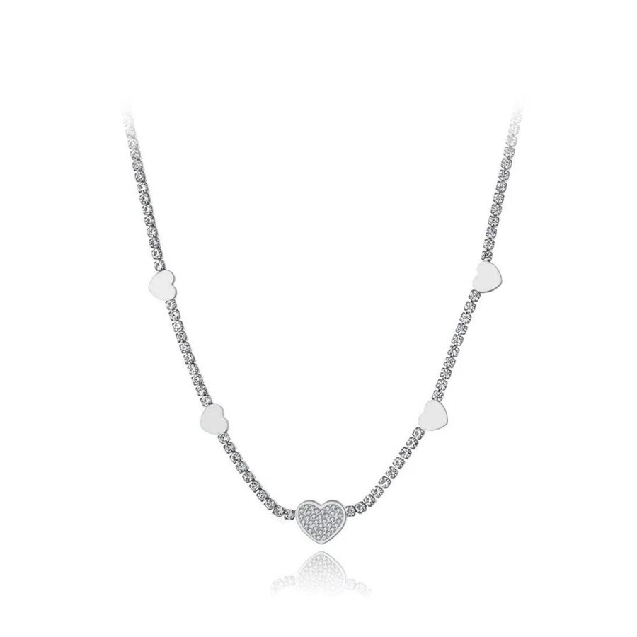 Stylish Titanium Stainless Steel Love Heart Choker Necklace - Trendy CZ Crystal Charm Pendant, Fashion Jewelry for Women and Girls