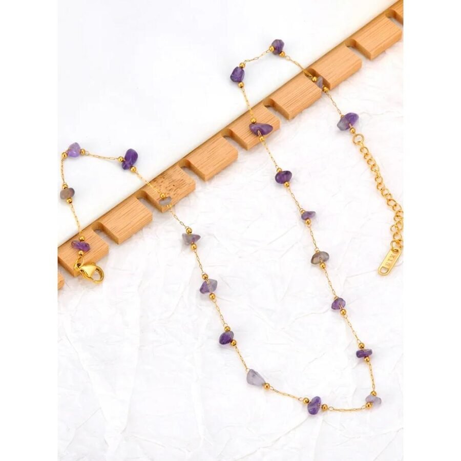 Chic Stainless Steel Purple Crystal Stone Choker Necklace – Trendy Bohemia Beach Party Jewelry for Women