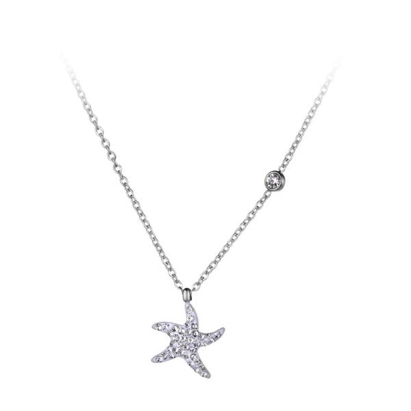 Stylish Rose Gold Stainless Steel Starfish Pendant Choker Necklace – Trendy CZ Rhinestone Clay, Fashion Jewelry for Women