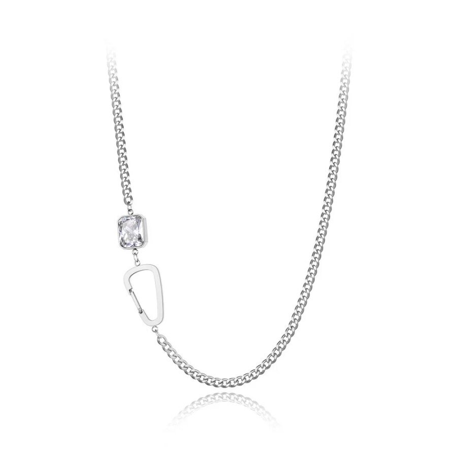 Chic Titanium Stainless Steel Figaro Chain Pendant Necklace - Trendy Cubic Zirconia Charm, Fashion Jewelry for Women