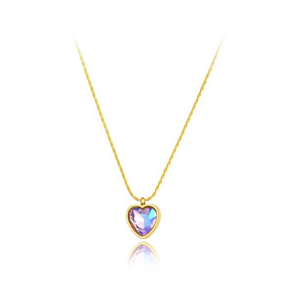 Elegant Stainless Steel Wedding Choker Necklace – Sparkling Colorful Cubic Zirconia Heart Pendant for Women and Girls