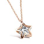 Chic Titanium Steel Rose Gold Color Star Pendant Necklace - Design Star Cubic Zirconia Jewelry for Women