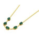 Chic Stainless Steel Snake Chain Necklace - Fashion Green Jade Stone Charm Pendant for Women and Girls, Naszyjnik