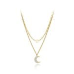Stylish Stainless Steel Double-layer Rhinestone Moon Star Choker Necklace – Trendy Bohemian Vintage Jewelry for Women