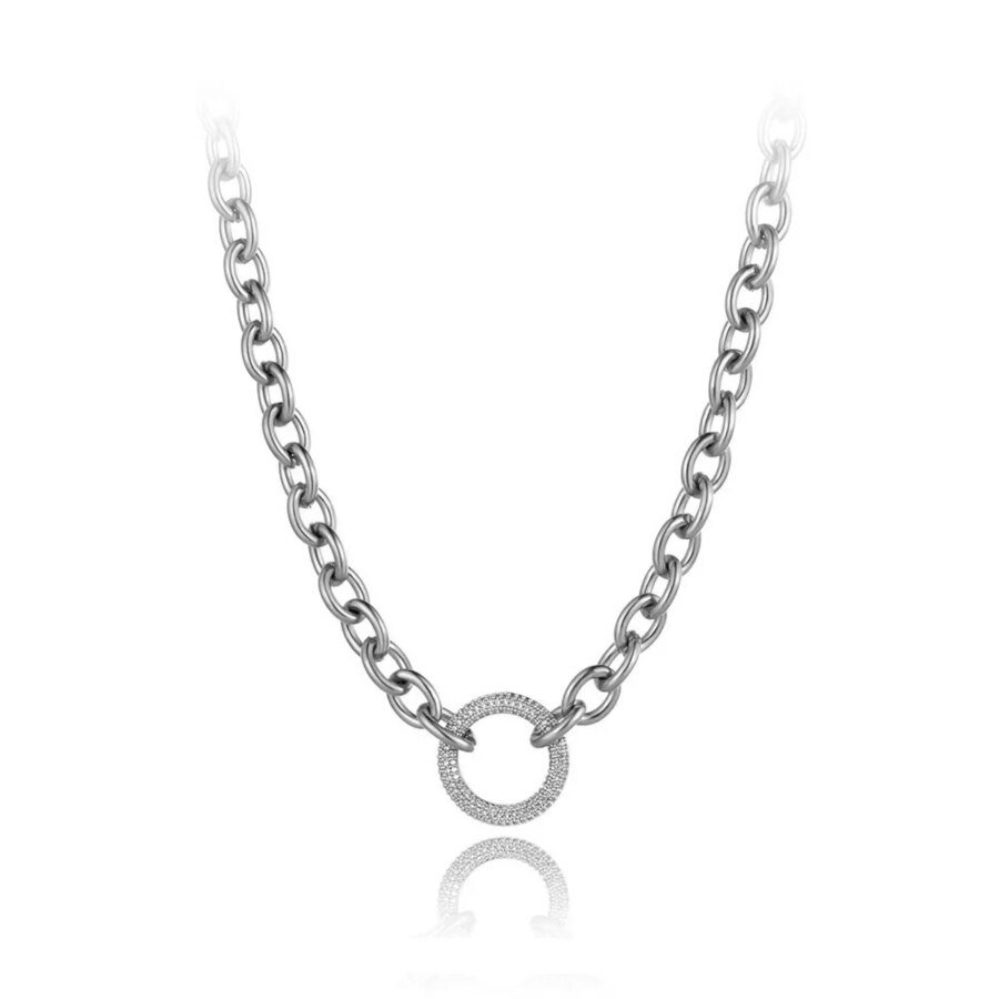 Chic Titanium Stainless Steel Crystal Circle Charm Pendant Necklace - Hiphop/Rock Link Chain Jewelry for Women and Men