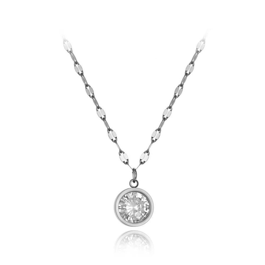 Chic Stainless Steel Sparkling Big CZ Crystal Choker Necklace - Trendy Office Style Charm Pendant Jewelry for Women