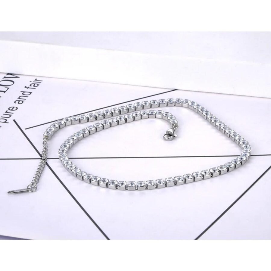 Elegant Stainless Steel Link Chain Choker Necklace - Sparkling 4mm CZ Crystal Charm, Bohemia Beach Jewelry for Women and Girls