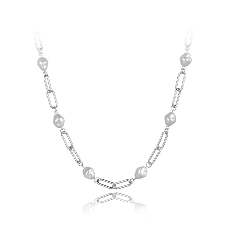 Chic Stainless Steel Geometry Chain & Link Necklace - Fashion Goth Bohemia White Pearl Choker for Women and Girls