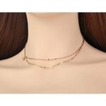 Stylish Titanium Stainless Steel Double-layer Chains Choker Necklace - Trendy Bohemian CZ Crystal Pendant for Women
