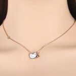 Lovely Titanium Stainless Steel Peace Pigeon Choker Necklace - White Glaze Pendant Chain Jewelry for Women