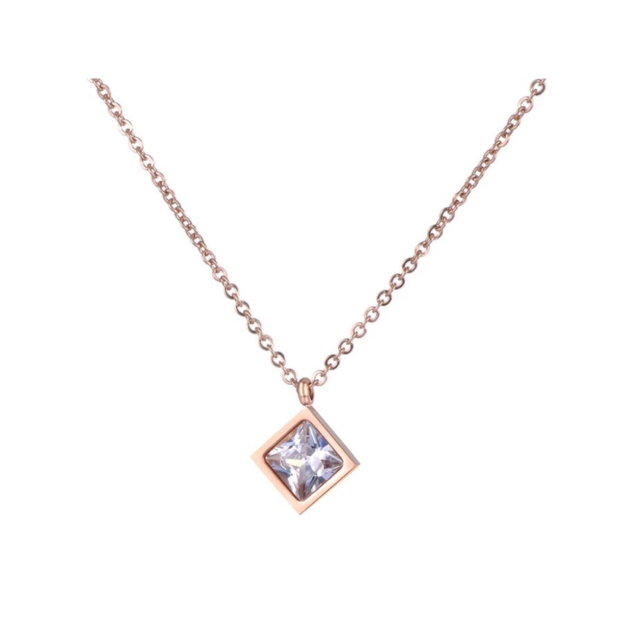 Elegant Stainless Steel Pendant Necklace - AAA Square Zircon, Rose Gold Color Jewelry, Fashion Gift for Women, New Year Gift
