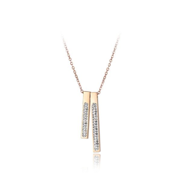 Stylish Stainless Steel Wedding Necklace - Trendy Rhinestone Double Geometric Rectangle Jewelry for Women