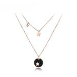 Chic Stainless Steel Jewelry - Cubic Zirconia Star Chokers Necklace with Pave Setting Rhinestones, Rose Gold Color for Women