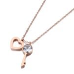 Chic Rose Gold Stainless Steel Key Necklace - Trendy Lovely Heart CZ Pendant, Fashion Chain Necklace for Women