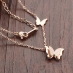 Chic Stainless Steel Link Chain Necklace - Cute Matte Double Butterfly Charms, Rose Gold Color Jewelry for Women