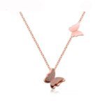 Chic Stainless Steel Link Chain Necklace - Cute Matte Double Butterfly Charms, Rose Gold Color Jewelry for Women