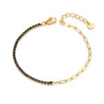 Elegant Stainless Steel Link Chain Bracelet – Sparkling CZ Crystal Charm, Bohemian Beach Jewelry for Women and Girls