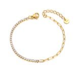 Elegant Stainless Steel Link Chain Bracelet – Sparkling CZ Crystal Charm, Bohemian Beach Jewelry for Women and Girls