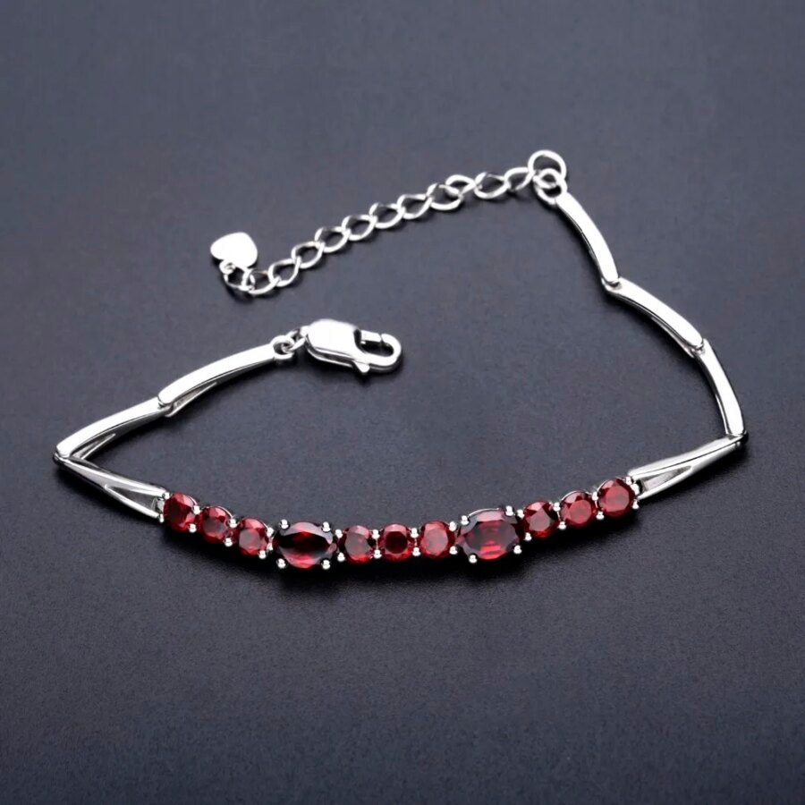 Exquisite 925 Sterling Silver Red Garnet Tennis Bracelet – Natural Gemstone, Women’s Fashion Fine Jewelry