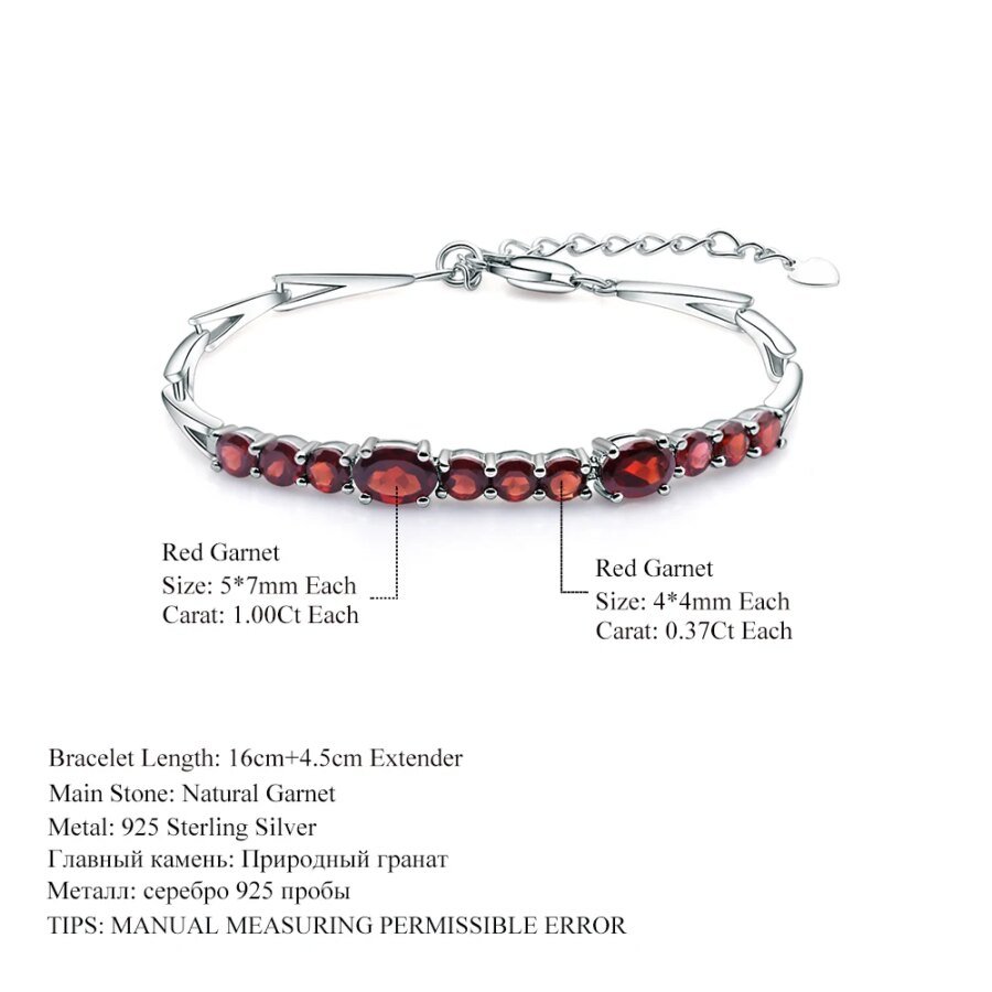 Exquisite 925 Sterling Silver Red Garnet Tennis Bracelet – Natural Gemstone, Women’s Fashion Fine Jewelry