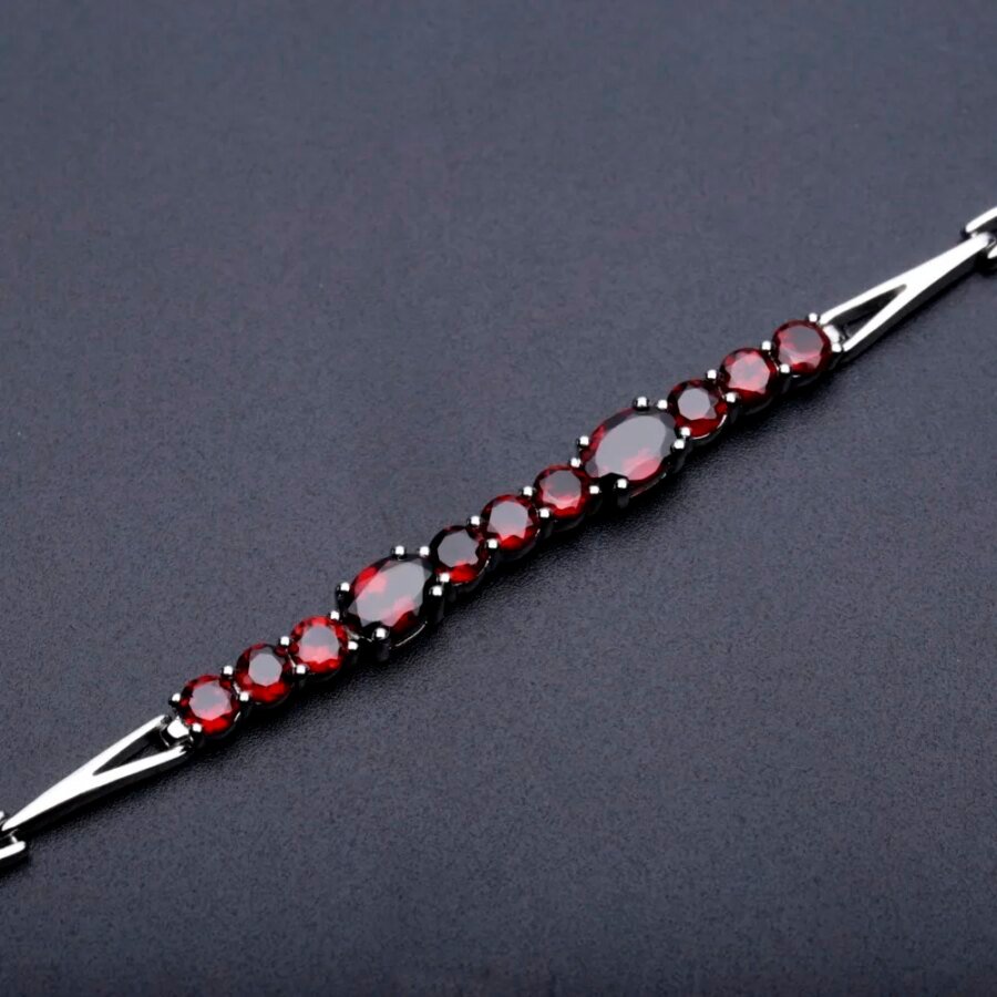 Exquisite 925 Sterling Silver Red Garnet Tennis Bracelet – Natural Gemstone, Women’s Fashion Fine Jewelry