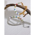 Trendy Unisex Stainless Steel Chain Bracelet - Handmade with Natural Pearls and Resin Eye Beads, Summer Jewelry for Men and Women