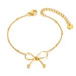 Bohemia Bowknot Charm Titanium Stainless Steel Chain Link Bracelet - Trendy 18K Gold Plated Jewelry for Women