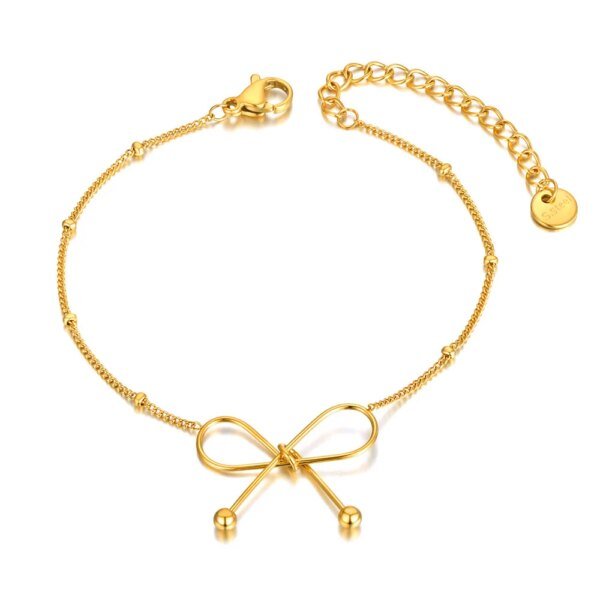 Bohemia Bowknot Charm Titanium Stainless Steel Chain Link Bracelet - Trendy 18K Gold Plated Jewelry for Women
