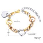 Fashionable Geometric Chain & Link Bracelet - Lokaer Stainless Steel Three Gold Color Heart Charm Bracelets for Women