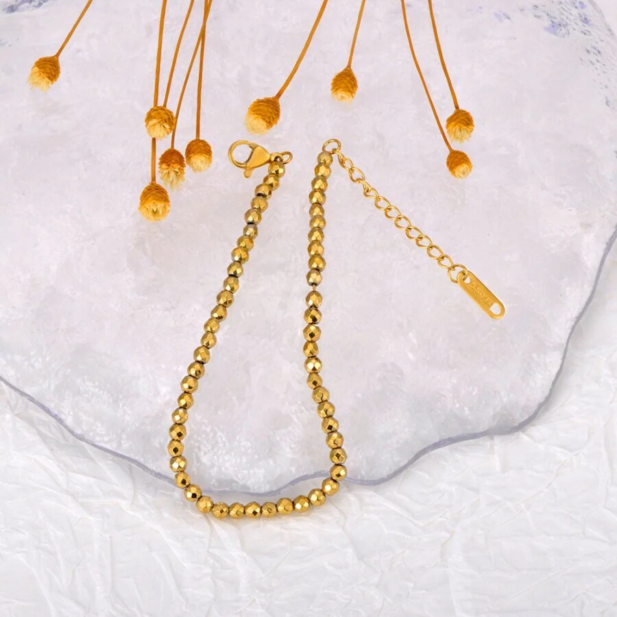 Fashionable Handmade Stainless Steel Beaded Charm Bracelet - Golden Silver Hematite Stone Beads Chain Jewelry for Women
