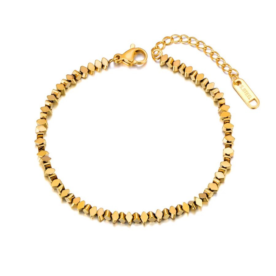 Fashionable Handmade Stainless Steel Beaded Charm Bracelet - Golden Silver Hematite Stone Beads Chain Jewelry for Women