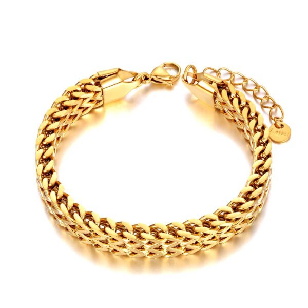 Punk Statement Real Gold Plated Stainless Steel Cuban Link Chain Bracelet Bangle - Unisex Fashion Jewelry