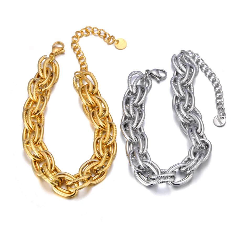 Elegant Oval Circle Handmade Chain Women's Hand Bracelets - 18K Gold Plated Stainless Steel Waterproof Jewelry, Tarnish-Free