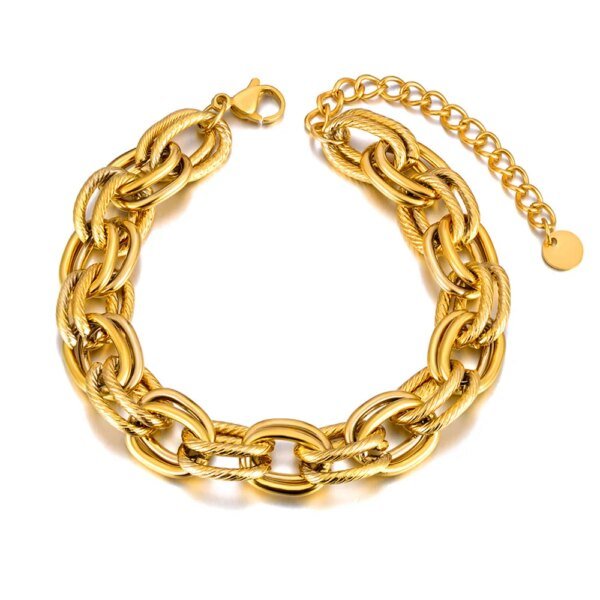 Elegant Oval Circle Handmade Chain Women's Hand Bracelets - 18K Gold Plated Stainless Steel Waterproof Jewelry, Tarnish-Free