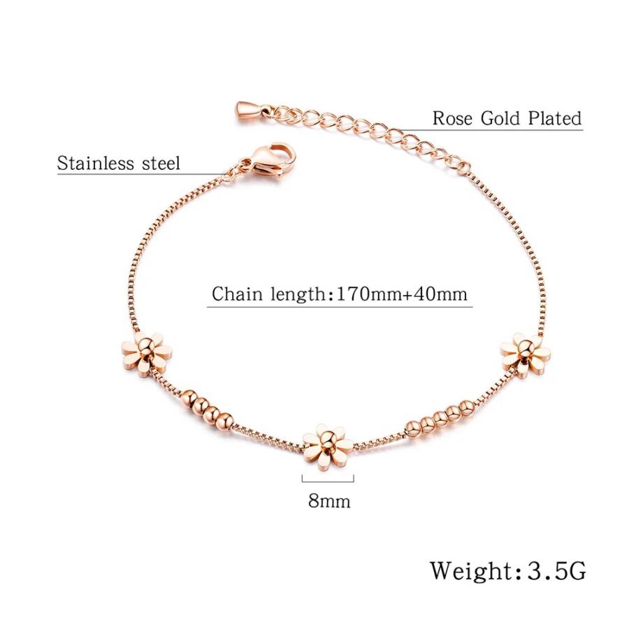 Trendy Rose Gold Plated Titanium Steel Daisy Charm Bracelet - Small Fresh Female Jewelry, Chain & Link Bracelets