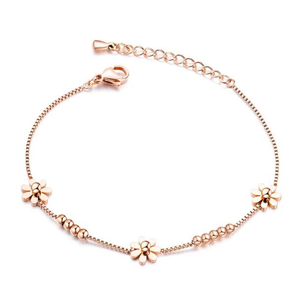 Trendy Rose Gold Plated Titanium Steel Daisy Charm Bracelet - Small Fresh Female Jewelry, Chain & Link Bracelets