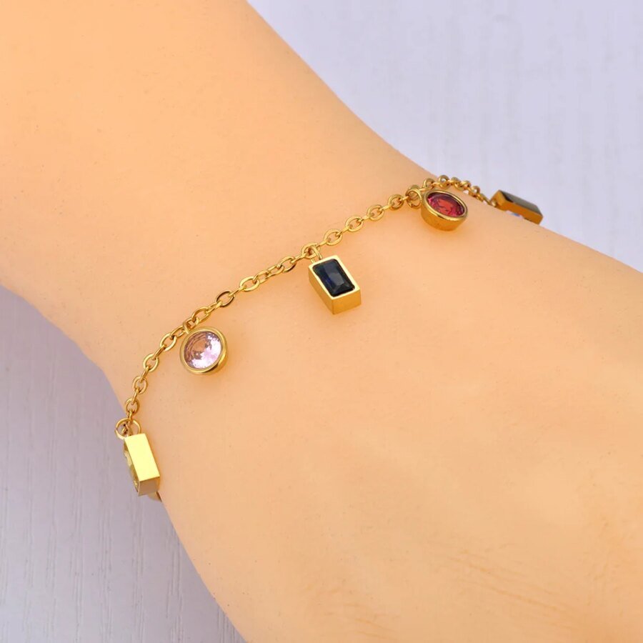 Chic Waterproof Stainless Steel Crystal Bracelets - Trendy Colorful Cubic Zirconia Stone Charm, Christmas Jewelry for Ladies