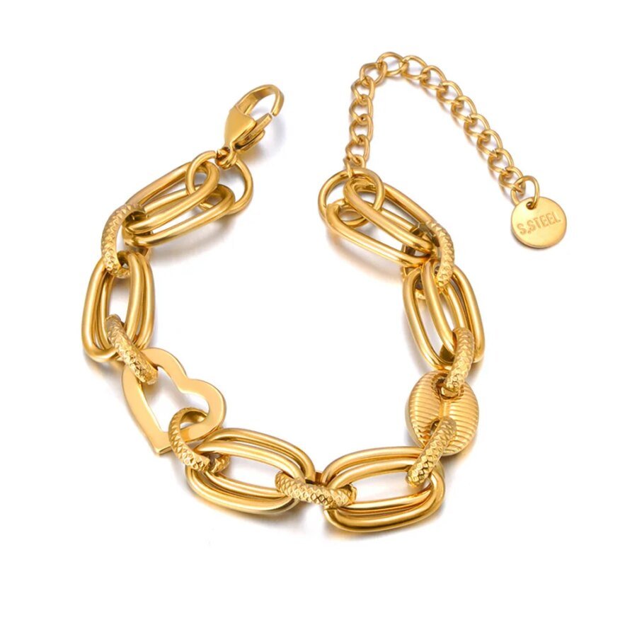 Statement Waterproof Gold Plated Stainless Steel Chunky Chain Bracelet - Exaggerated Tarnish-Free Jewelry for Women